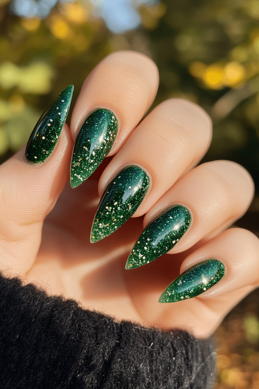4. Emerald Rainfall (Glitter Nail Design Ideas) - Glitter Nail Design Ideas