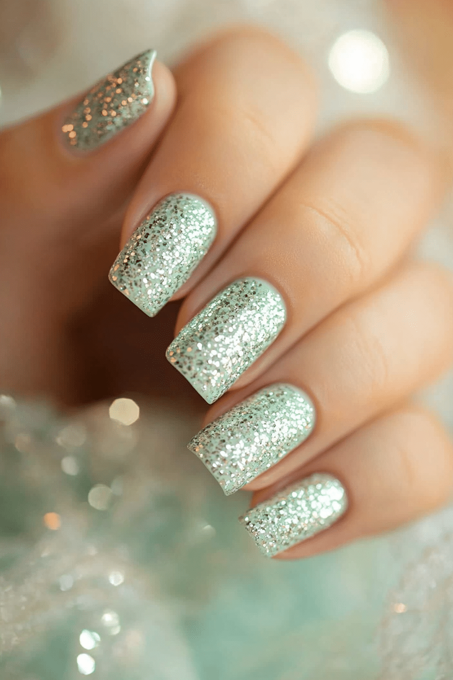 11. Mint Frost Sparkle (Glitter Nail Design Ideas) - Glitter Nail Design Ideas