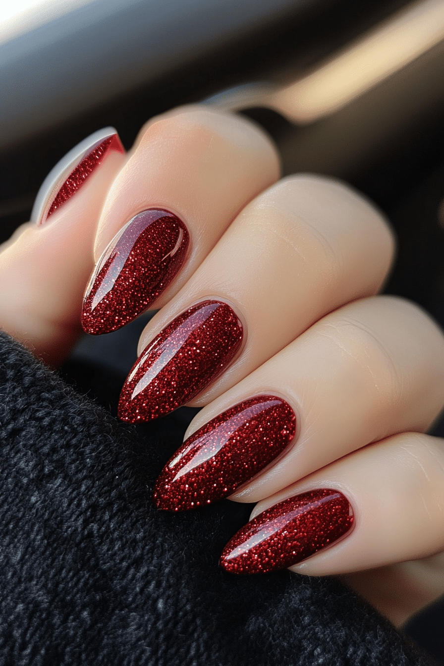 12. Crimson Stardrop (Glitter Nail Design Ideas) - Glitter Nail Design Ideas