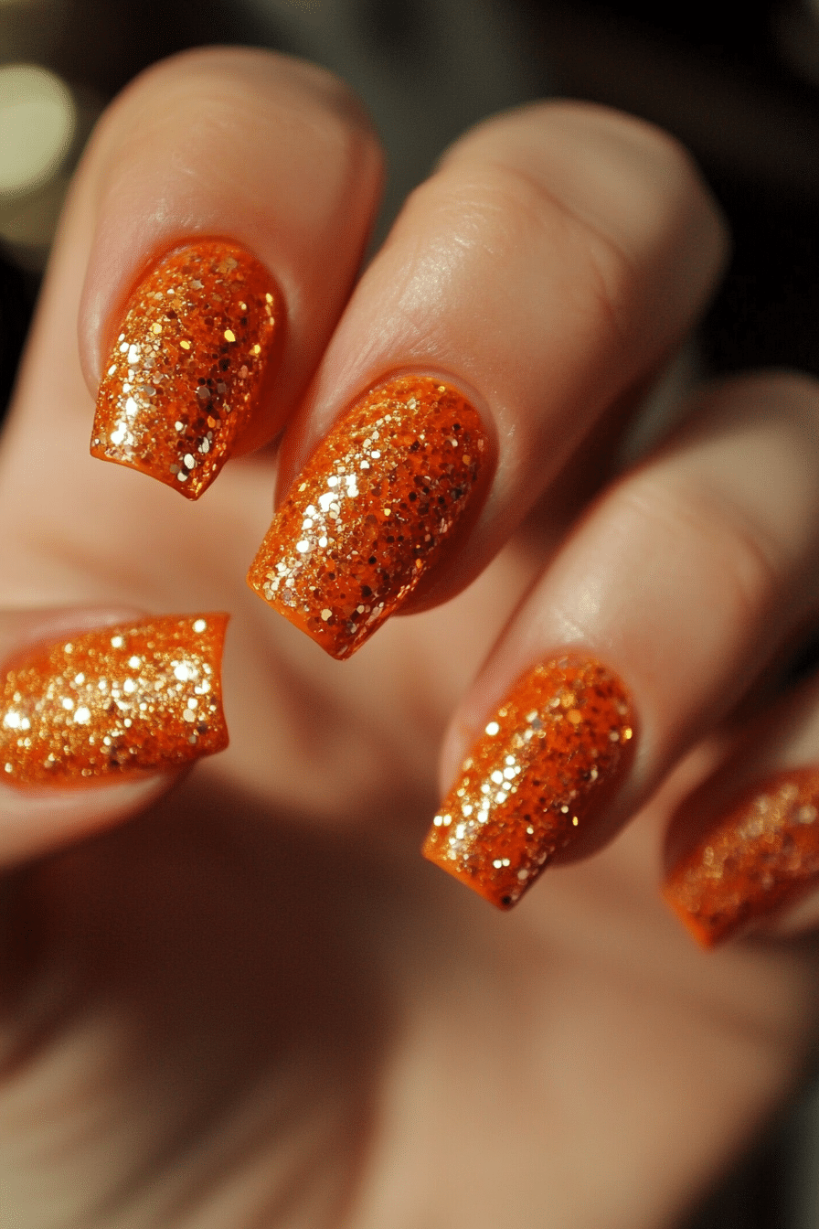 15. Tangerine Glimmer Pop (Glitter Nail Design Ideas) - Glitter Nail Design Ideas