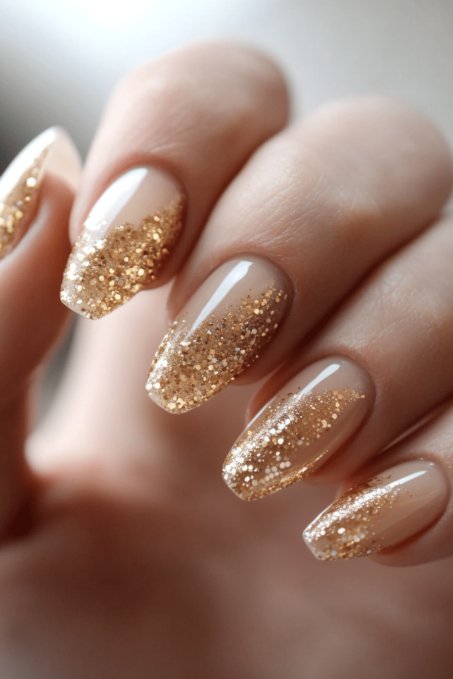 18. Champagne Smoke Swirl (Glitter Nail Design Ideas) - Glitter Nail Design Ideas