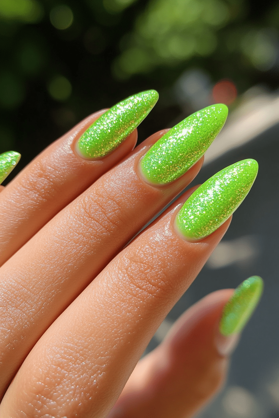 21. Green Apple Dazzle (Glitter Nail Design Ideas) - Glitter Nail Design Ideas