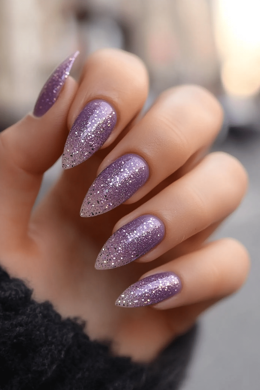 25. Violet Stardust Fog (Glitter Nail Design Ideas) - Glitter Nail Design Ideas