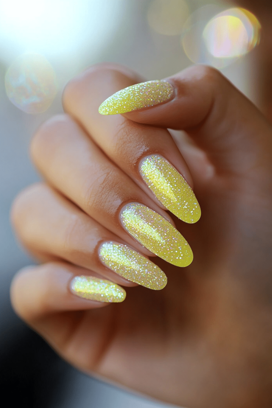 26. Lemon Sugar Shine (Glitter Nail Design Ideas) - Glitter Nail Design Ideas