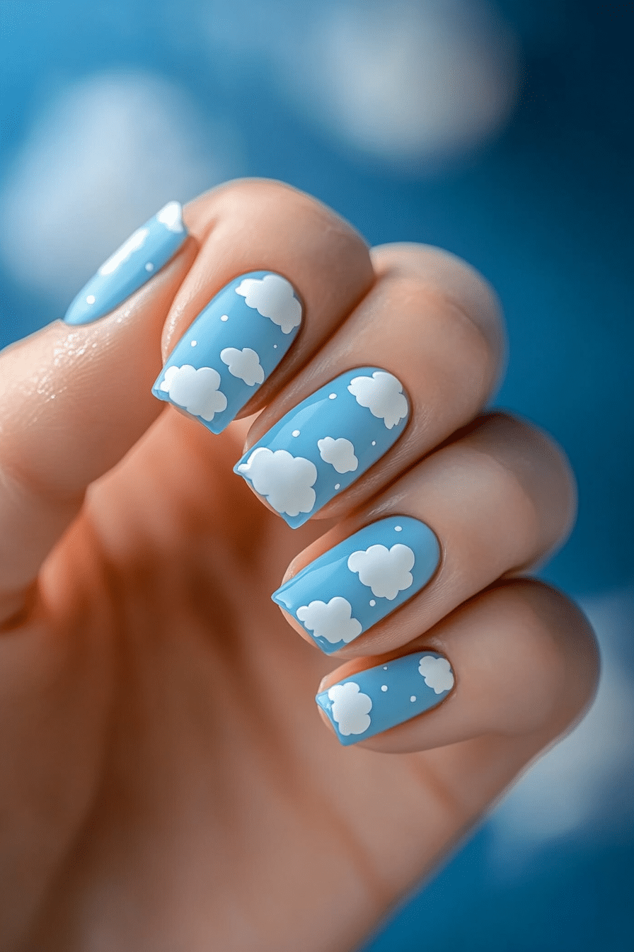 5. Soft Sky Micro Clouds (Short Nail Art Design Ideas) - Short Nail Art Design Ideas