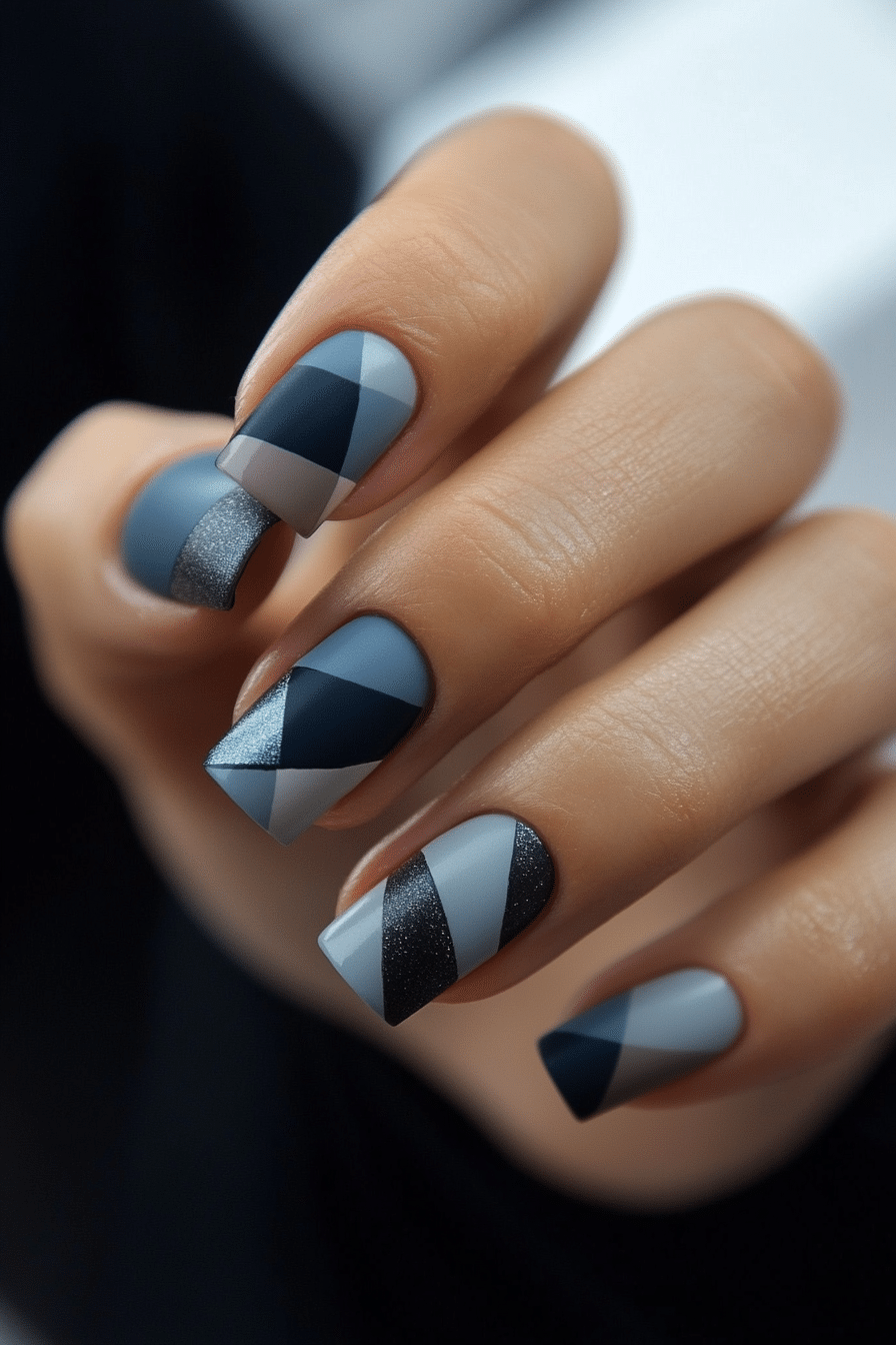 8. Slate Blue Mosaic Shapes (Short Nail Art Design Ideas) - Short Nail Art Design Ideas