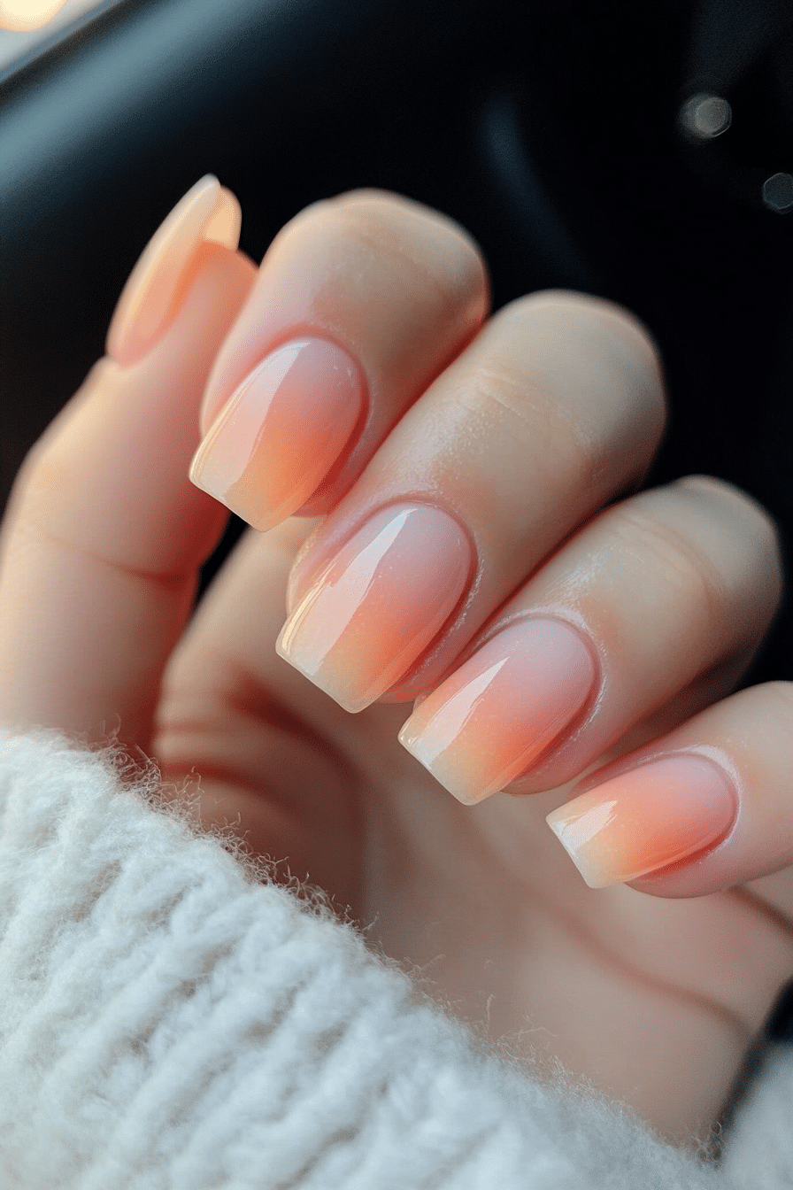 9. Peach Fizz Gradient (Short Nail Art Design Ideas) - Short Nail Art Design Ideas