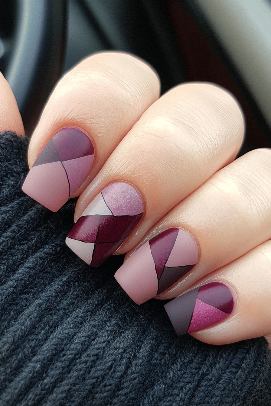 16. Mulberry Matte Mosaic (Short Nail Art Design Ideas) - Short Nail Art Design Ideas