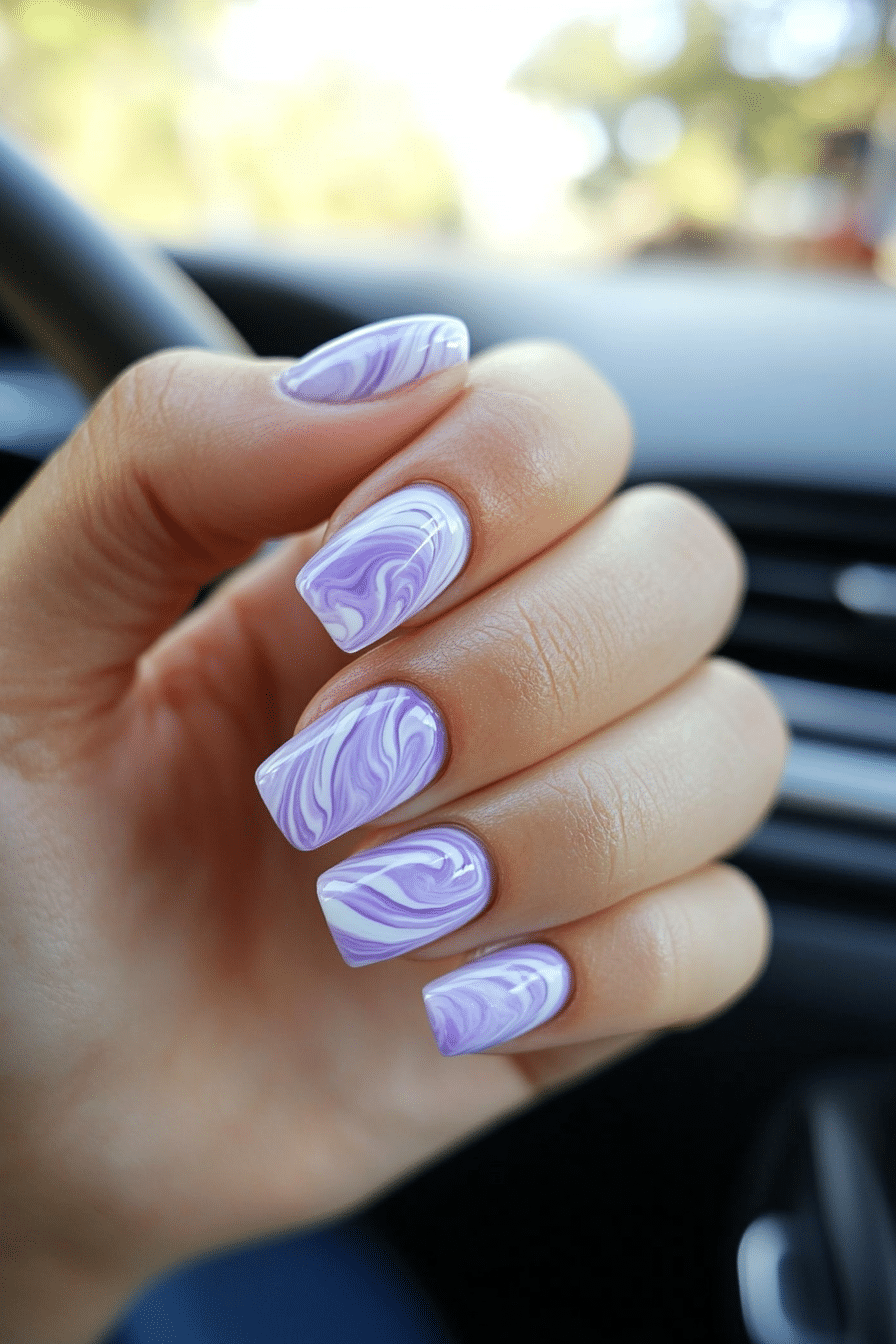 20. Icy Lilac Marble (Short Nail Art Design Ideas) - Short Nail Art Design Ideas