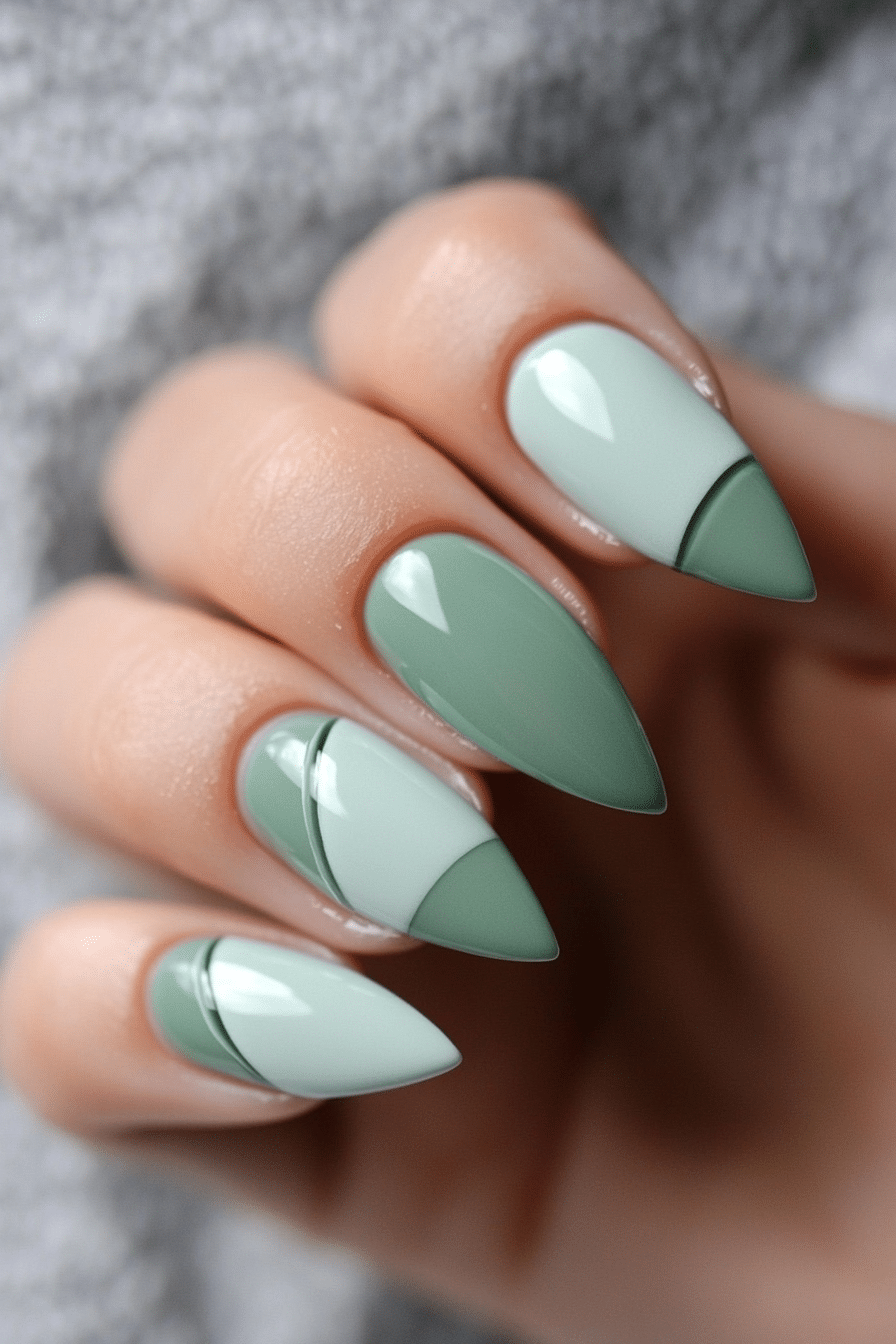 23. Pale Teal Halfsies (Short Nail Art Design Ideas) - Short Nail Art Design Ideas