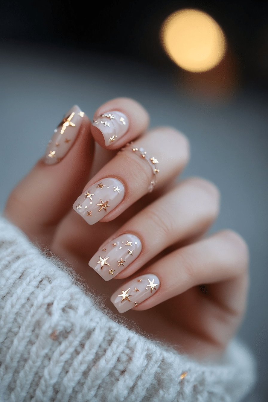 24. Rose Gold Micro Stars (Short Nail Art Design Ideas) - Short Nail Art Design Ideas