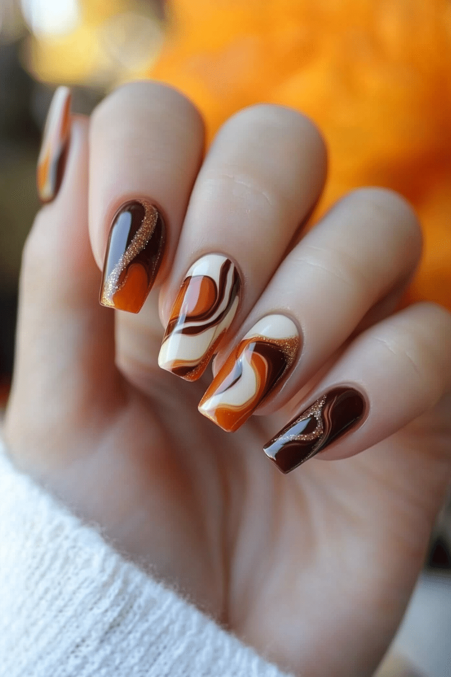 1. Pumpkin Spice Swirl (Thanksgiving Nail Design Ideas) - Thanksgiving Nail Design Ideas
