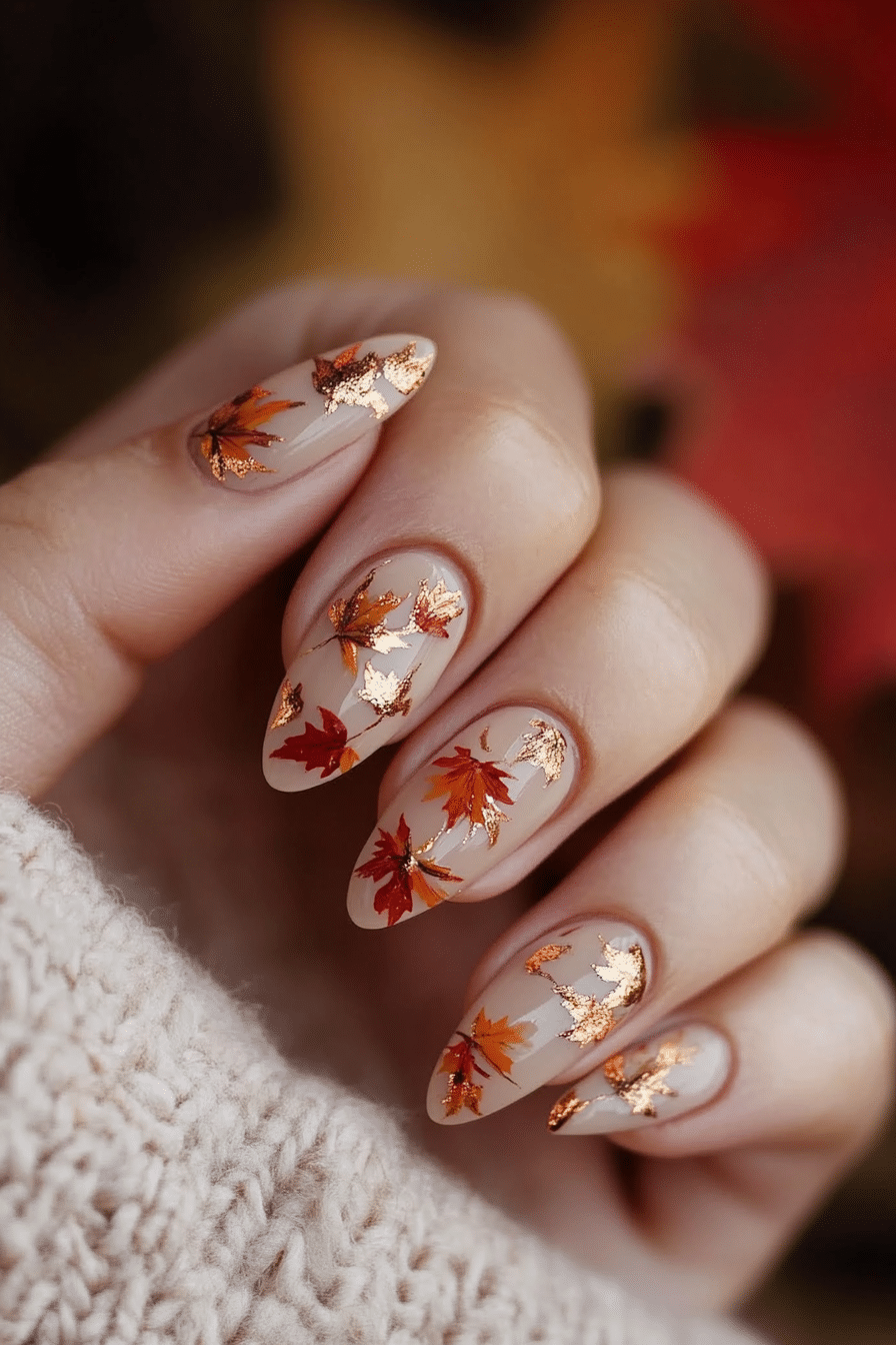 4. Maple Leaf Art (Thanksgiving Nail Design Ideas) - Thanksgiving Nail Design Ideas