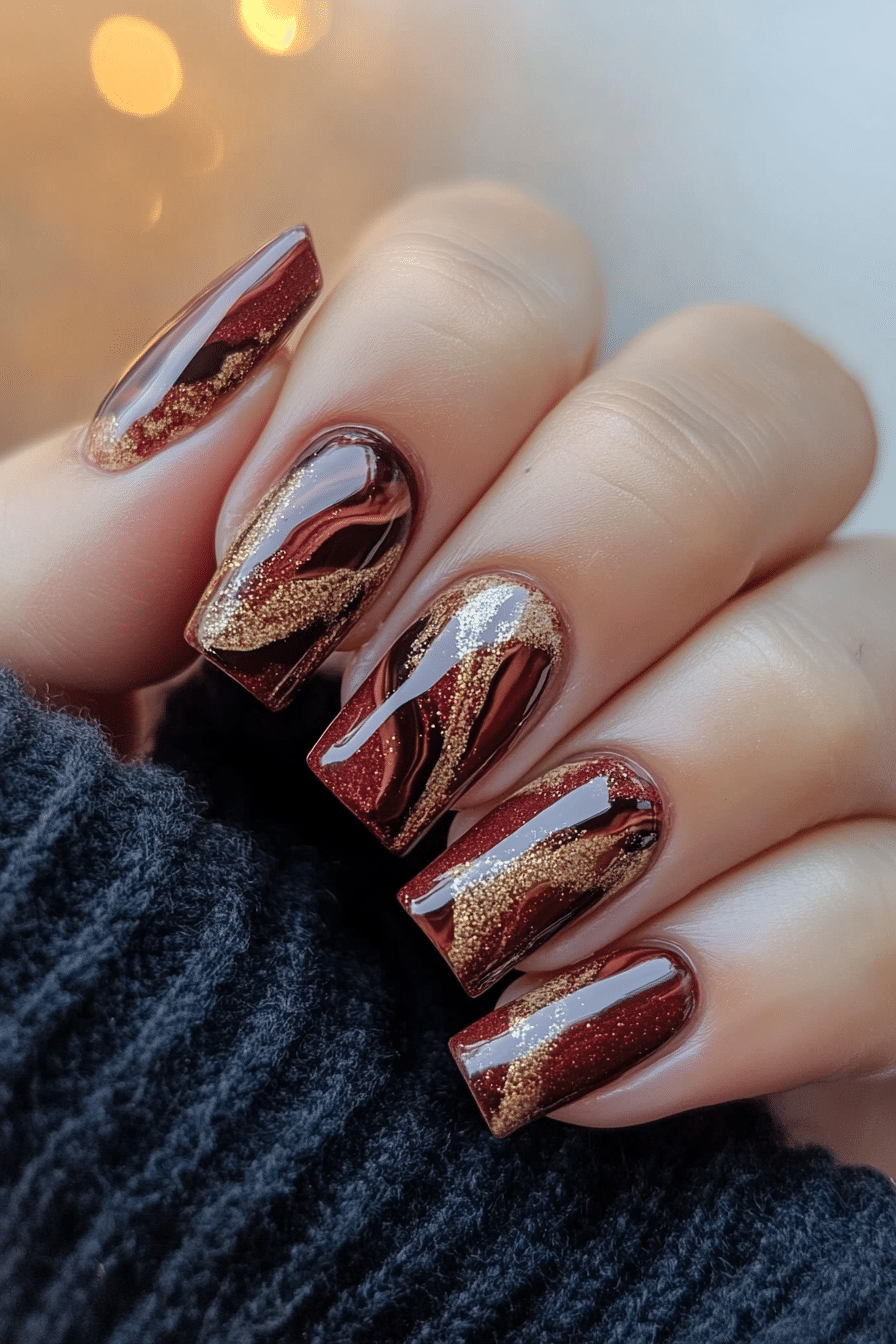 9. Spiced Cranberry Marble (Thanksgiving Nail Design Ideas) - Thanksgiving Nail Design Ideas
