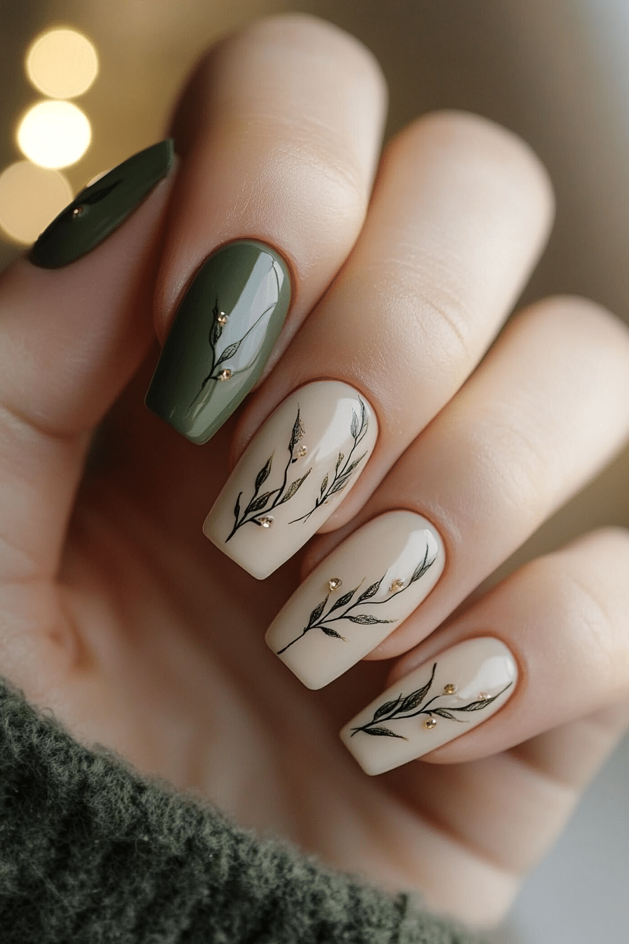 10. Olive Grove Charm (Thanksgiving Nail Design Ideas) - Thanksgiving Nail Design Ideas