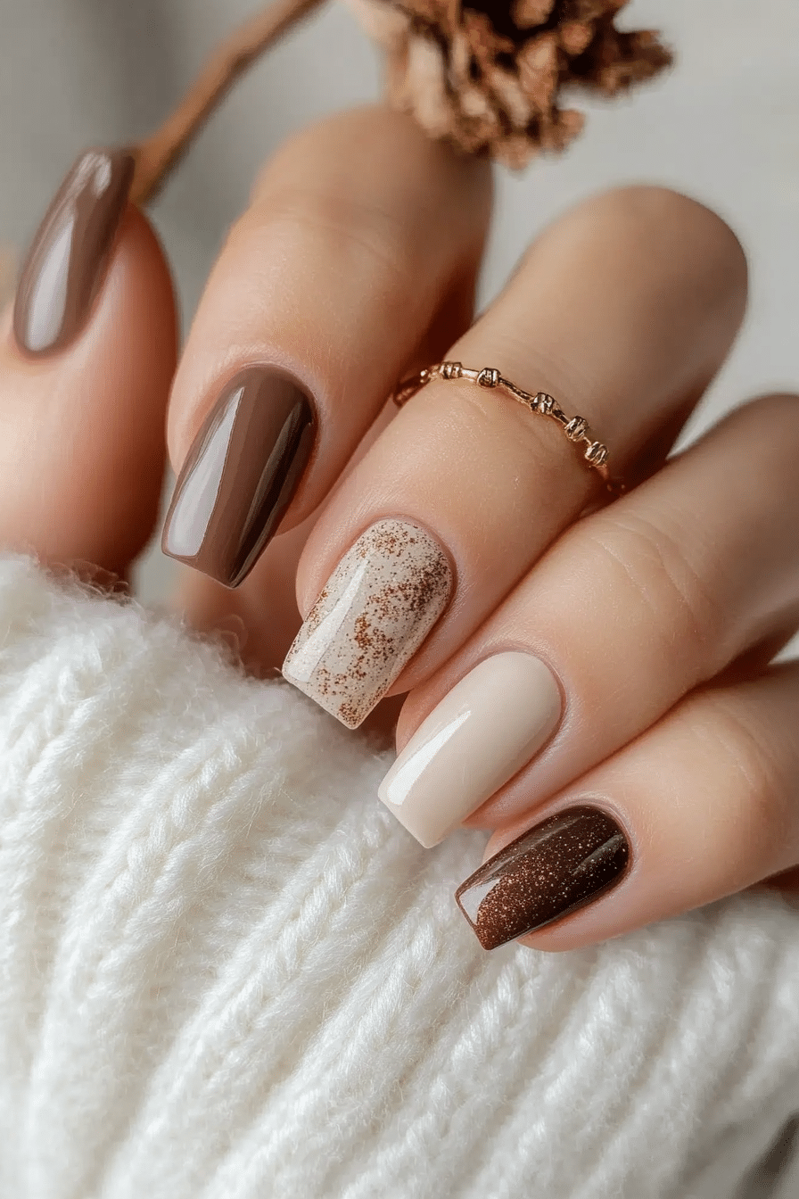 16. Chai Latte Layers (Thanksgiving Nail Design Ideas) - Thanksgiving Nail Design Ideas