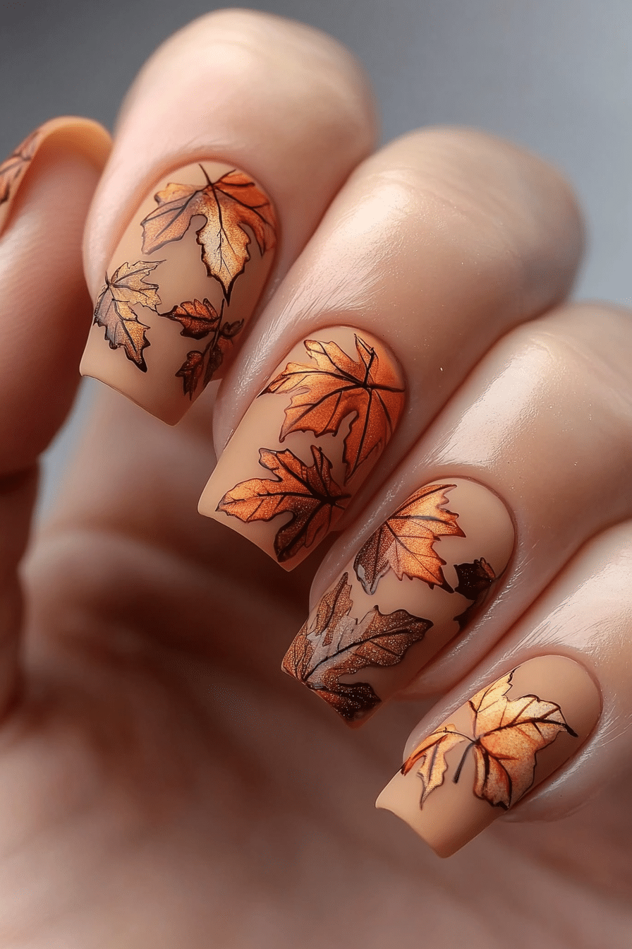 18. Falling Leaves Mosaic (Thanksgiving Nail Design Ideas) - Thanksgiving Nail Design Ideas