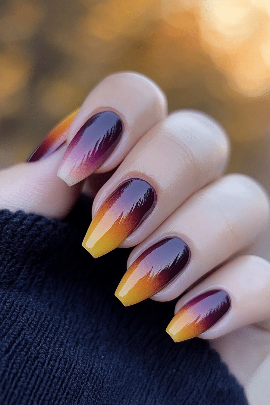 23. Sunset in November (Thanksgiving Nail Design Ideas) - Thanksgiving Nail Design Ideas