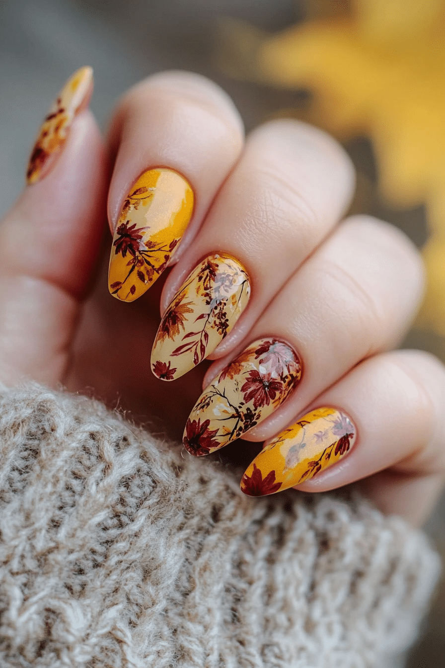 24. Saffron Petals (Thanksgiving Nail Design Ideas) - Thanksgiving Nail Design Ideas