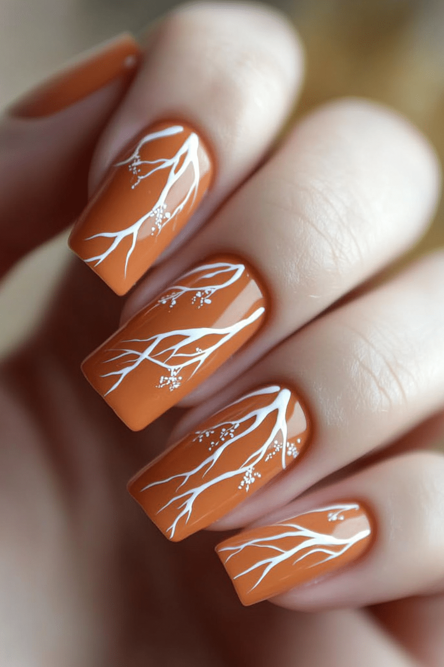 26. Tawny Branch Lines (Thanksgiving Nail Design Ideas) - Thanksgiving Nail Design Ideas