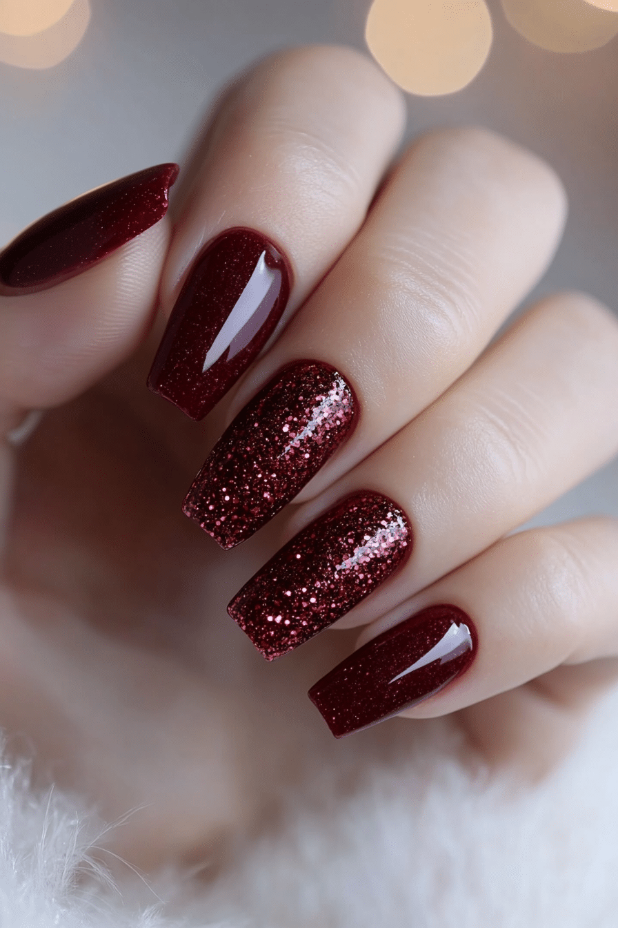 7. Burgundy Glitter Fade (Burgundy Nail Design Ideas) - Burgundy Nail Design Ideas