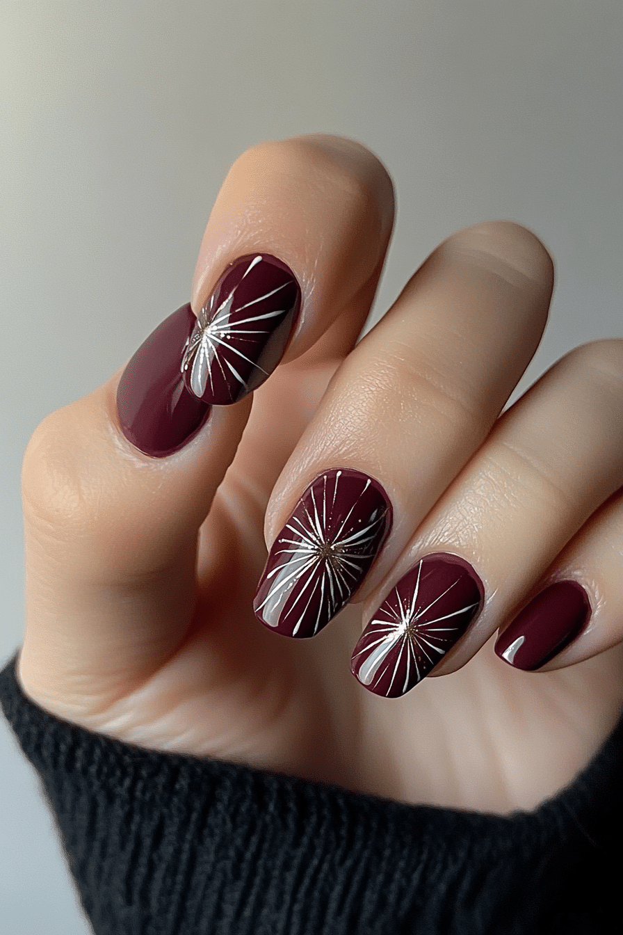 11. Burgundy Starburst Accents (Burgundy Nail Design Ideas) - Burgundy Nail Design Ideas
