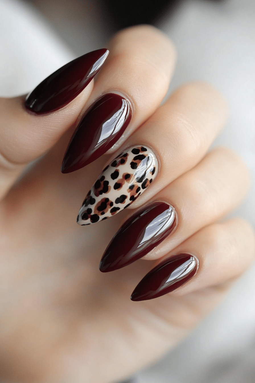 12. Burgundy Leopard Print Twist (Burgundy Nail Design Ideas) - Burgundy Nail Design Ideas