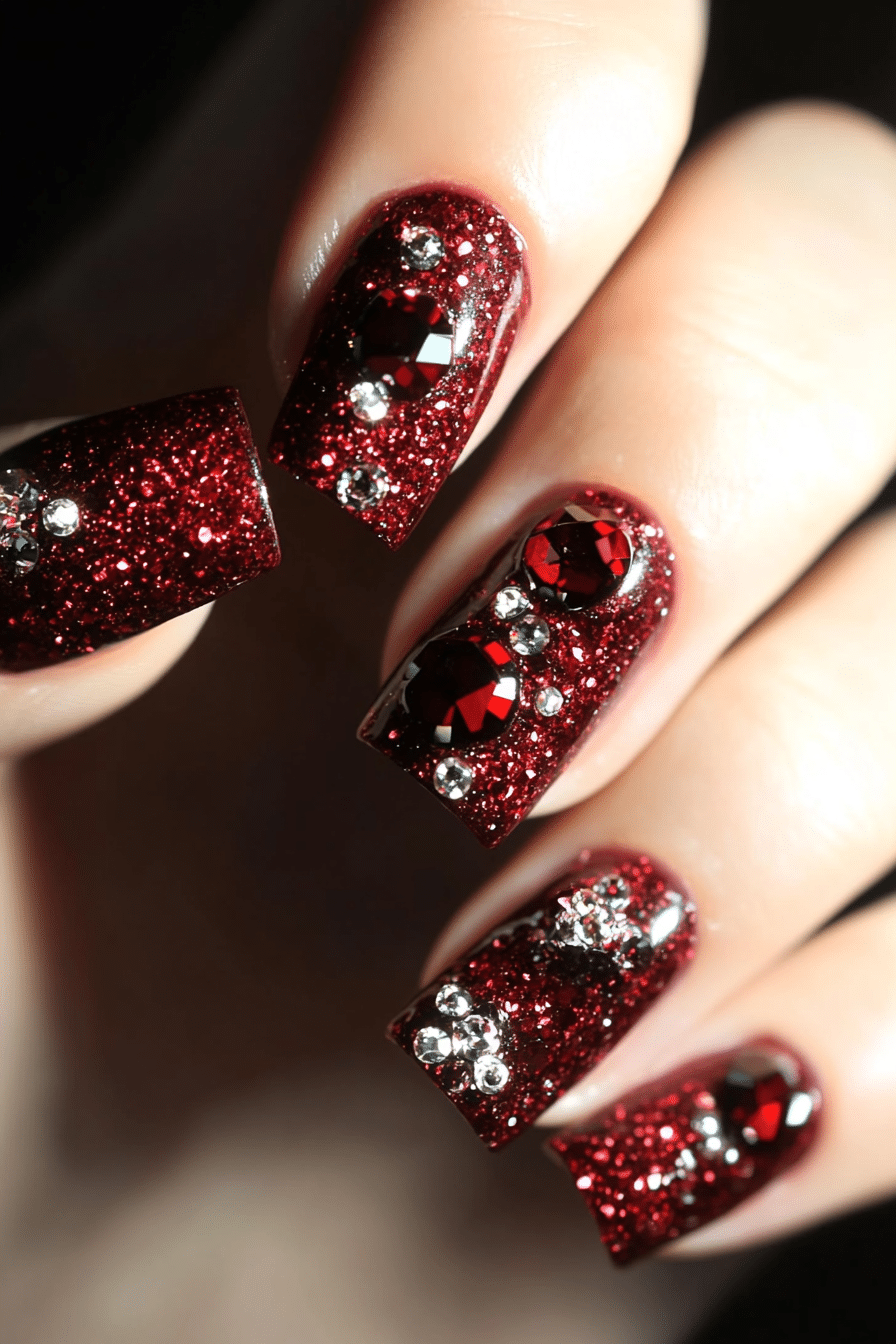 18. Cranberry Jewel Nails (Burgundy Nail Design Ideas) - Burgundy Nail Design Ideas