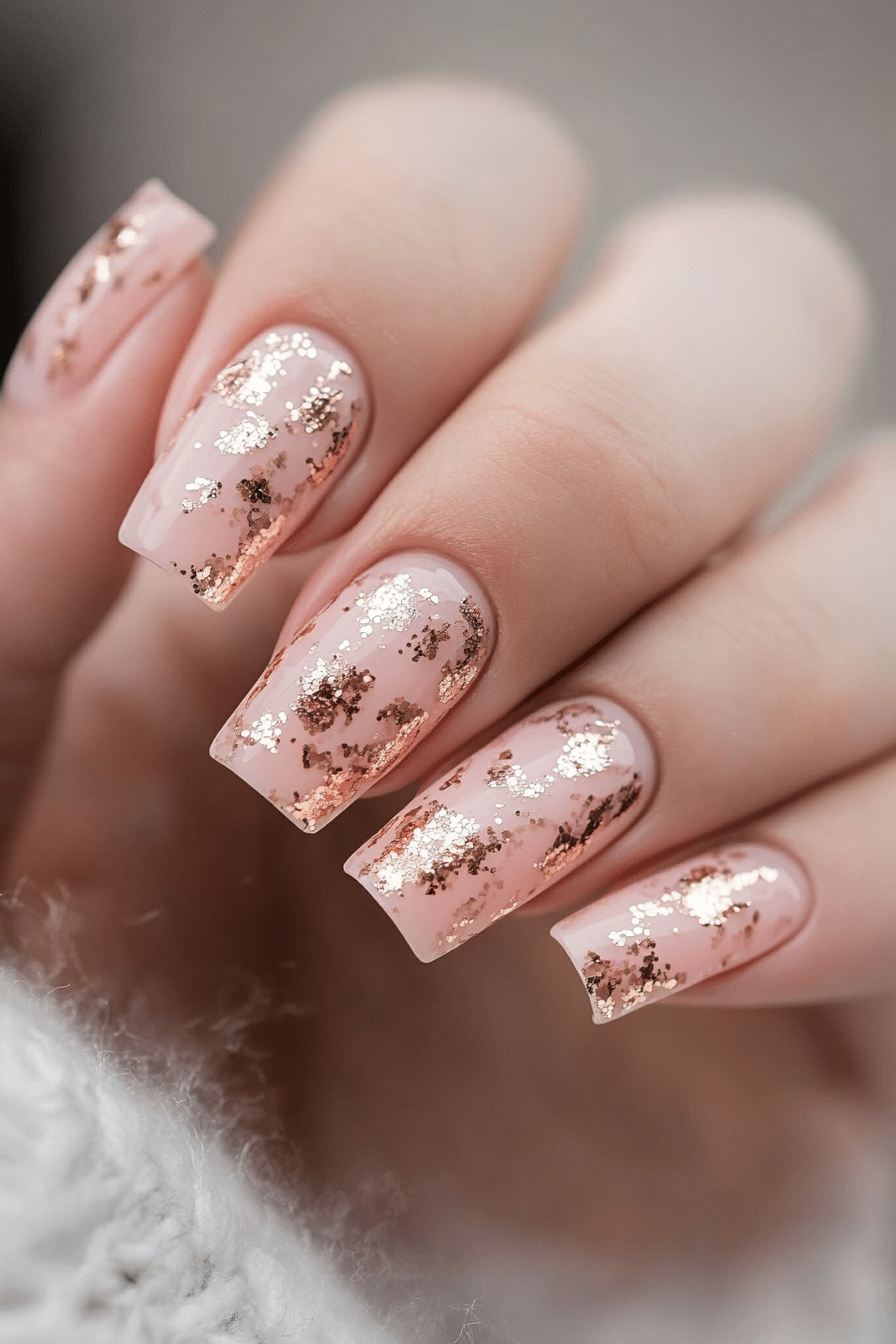 7. Dusty Rose Gold Flakes (Classy Nail Design Ideas) - Classy Nail Design Ideas
