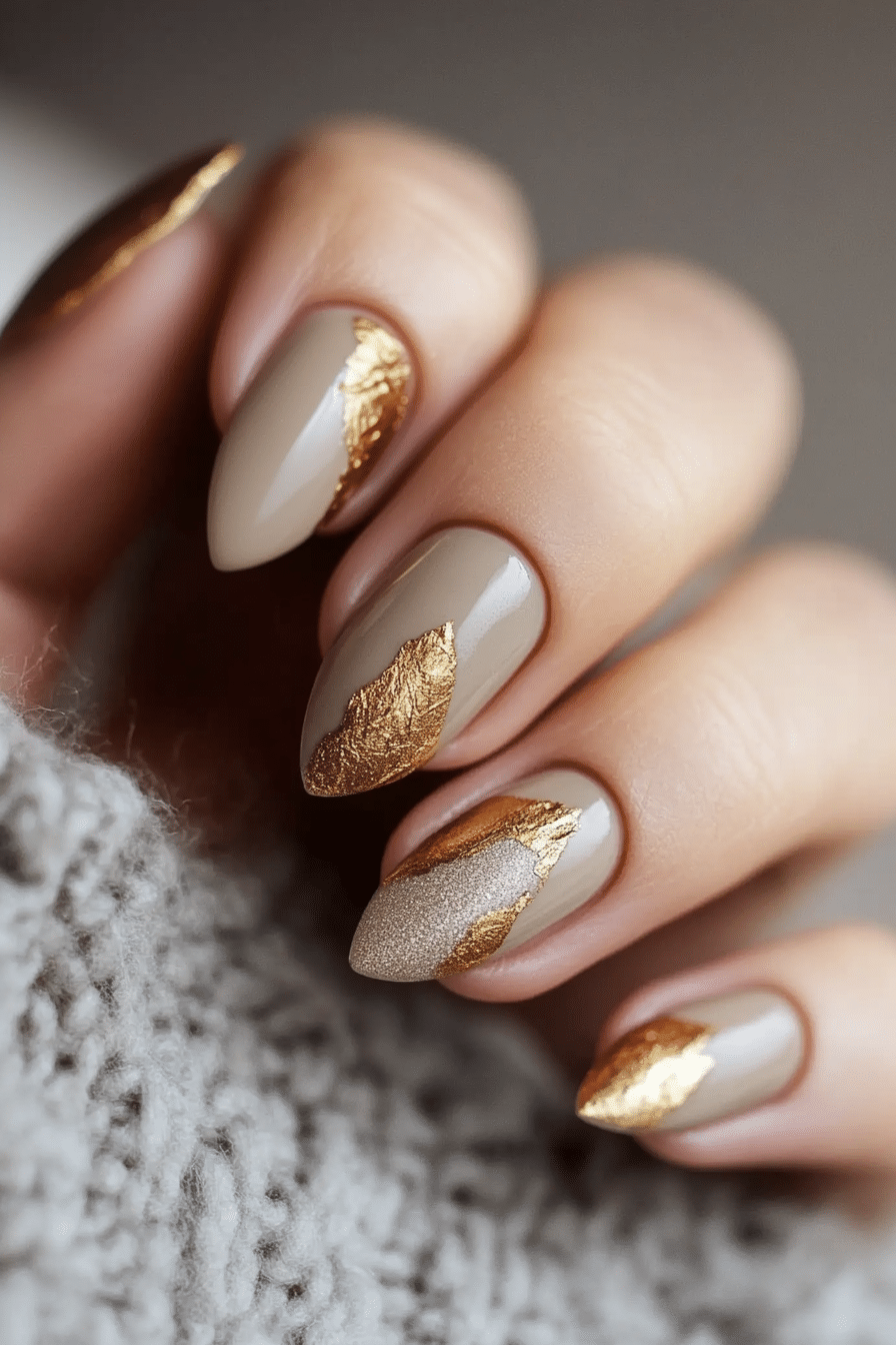 9. Antique Gold Leaf Accent (Classy Nail Design Ideas) - Classy Nail Design Ideas
