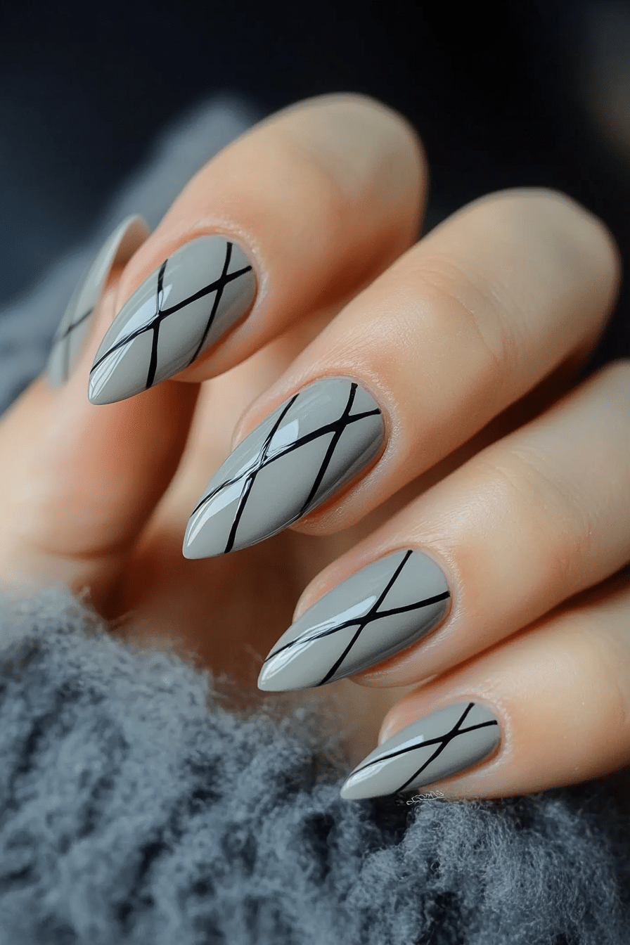 10. Slate Gray Linear Style (Classy Nail Design Ideas) - Classy Nail Design Ideas