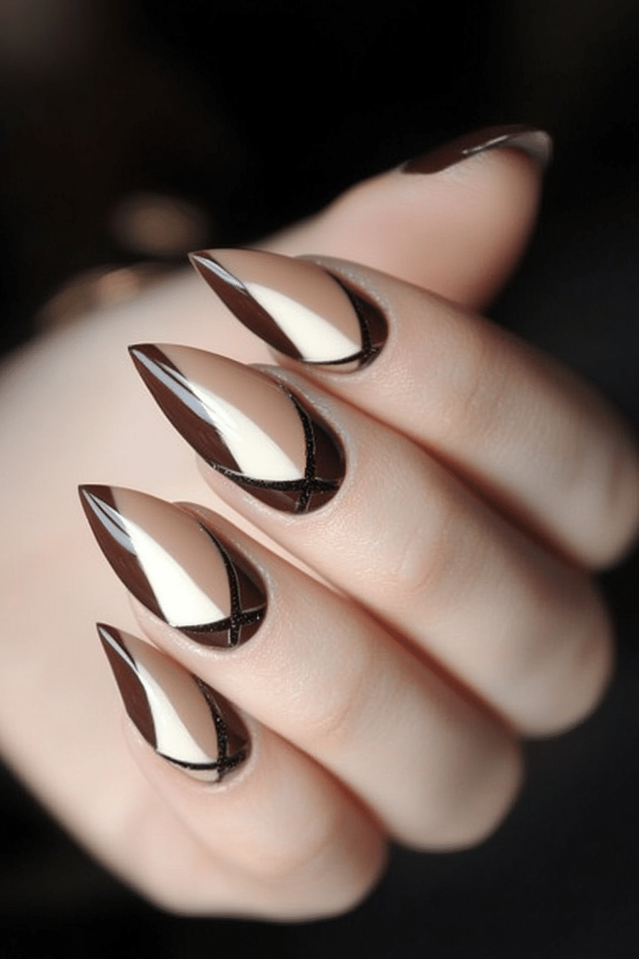 12. Espresso and Cream Contrast (Classy Nail Design Ideas) - Classy Nail Design Ideas