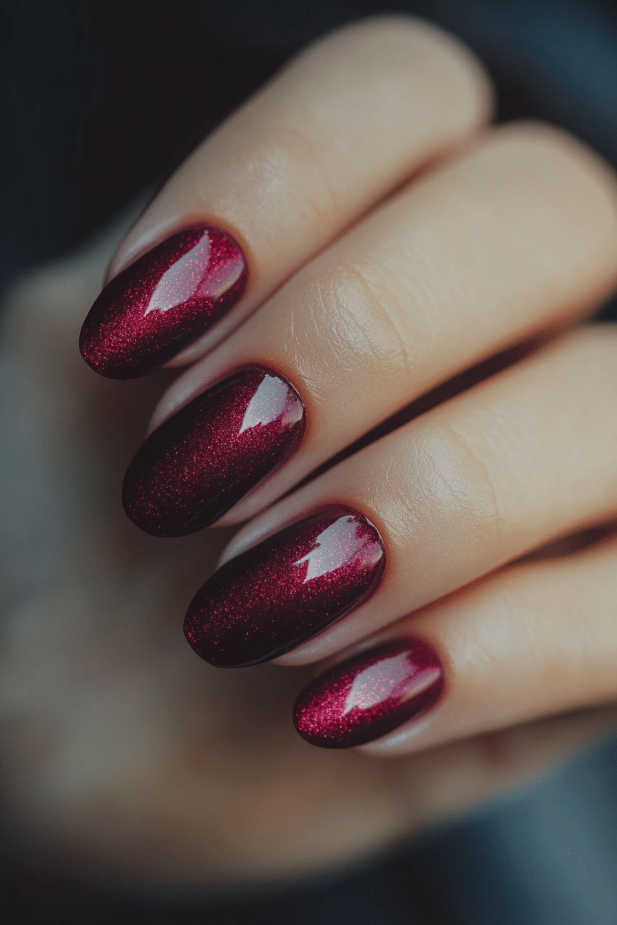 13. Cranberry Shimmer Veil (Classy Nail Design Ideas) - Classy Nail Design Ideas