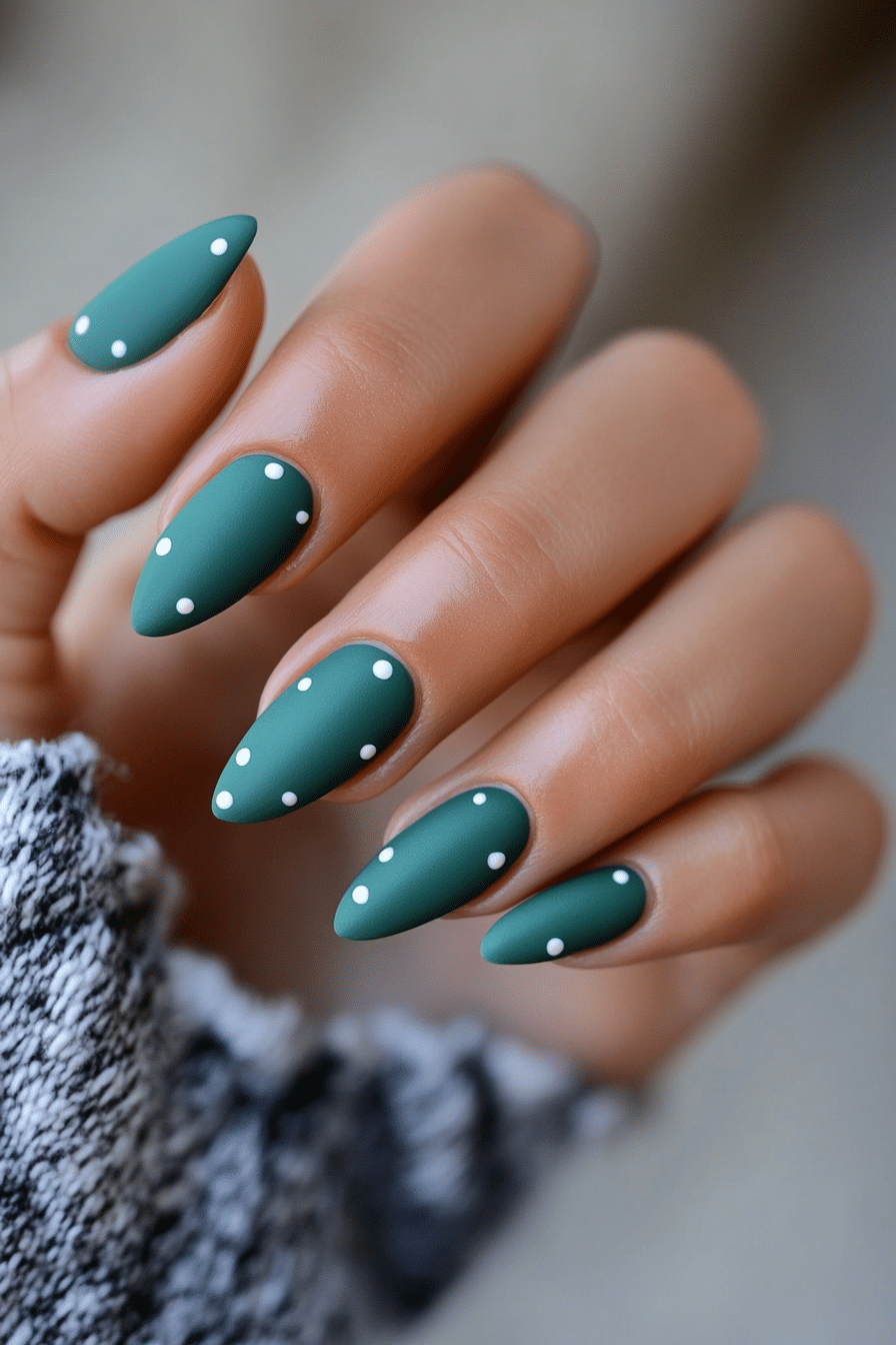 14. Matte Teal with Minimal Dots (Classy Nail Design Ideas) - Classy Nail Design Ideas