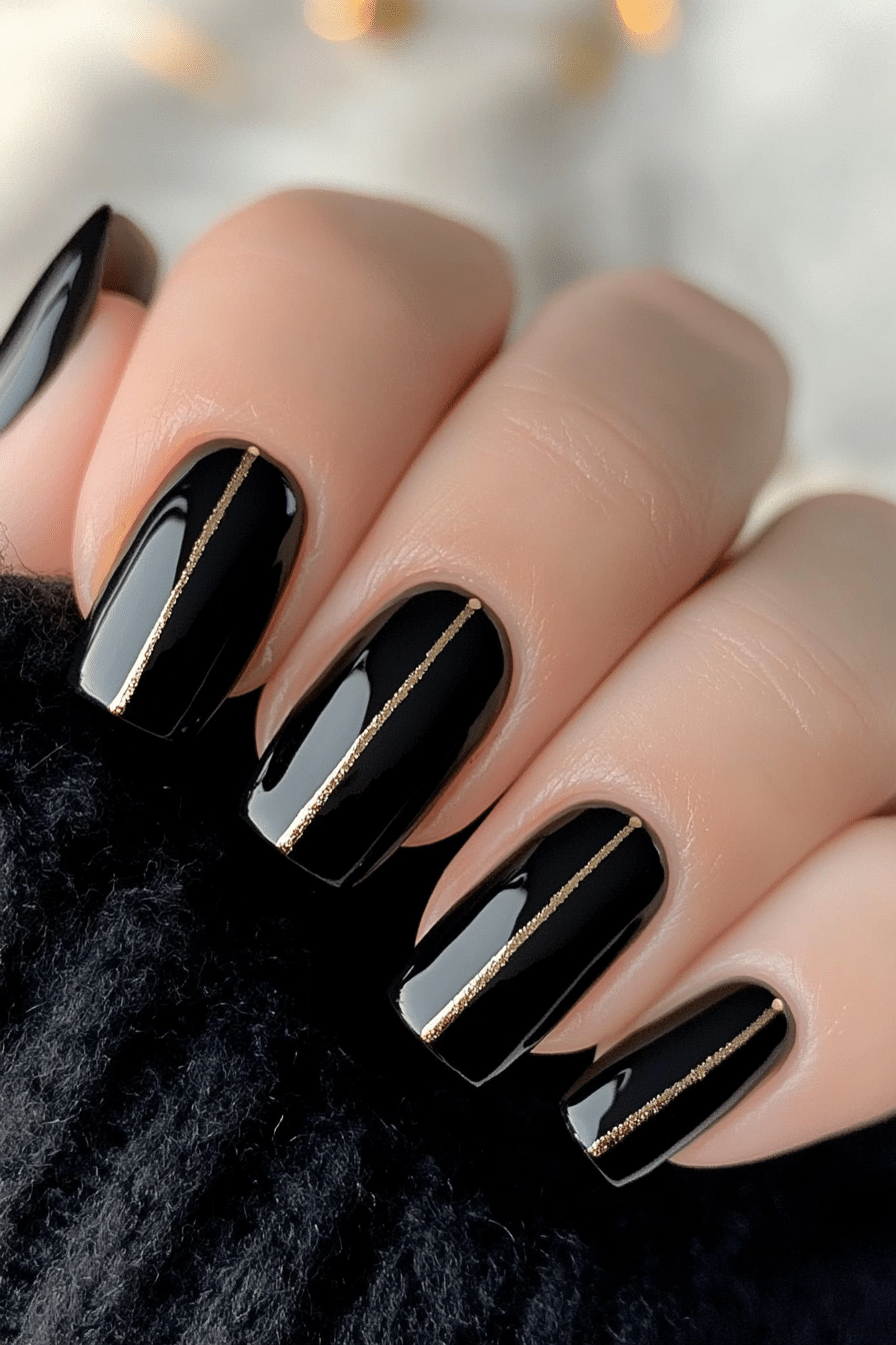 16. Classic Black with Gold Striping (Classy Nail Design Ideas) - Classy Nail Design Ideas