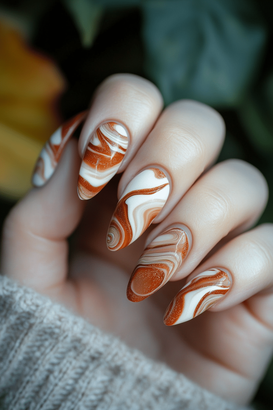 18. Burnt Sienna Swirl Motif (Classy Nail Design Ideas) - Classy Nail Design Ideas