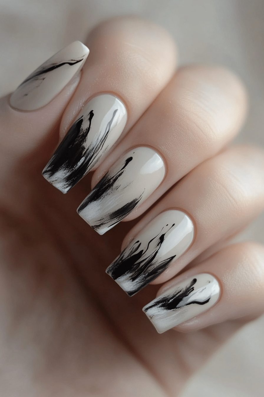 20. Ivory and Smoke Abstract (Classy Nail Design Ideas) - Classy Nail Design Ideas