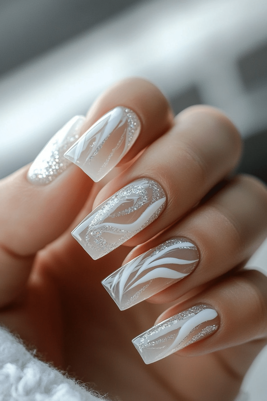 1. Crystal Gloss Swirls (Clear Nail Design Ideas) - Clear Nail Design Ideas
