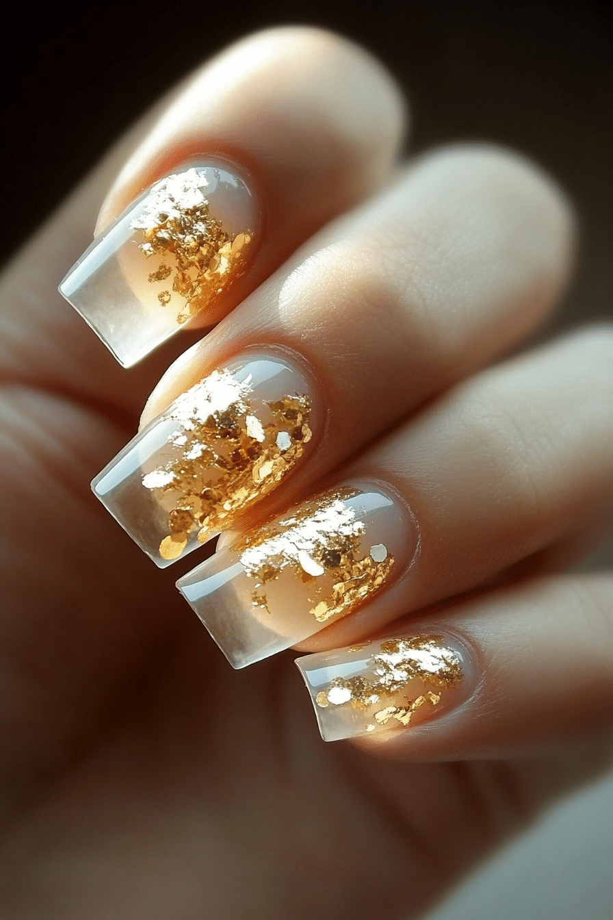 6. Gold Flake Fusion (Clear Nail Design Ideas) - Clear Nail Design Ideas