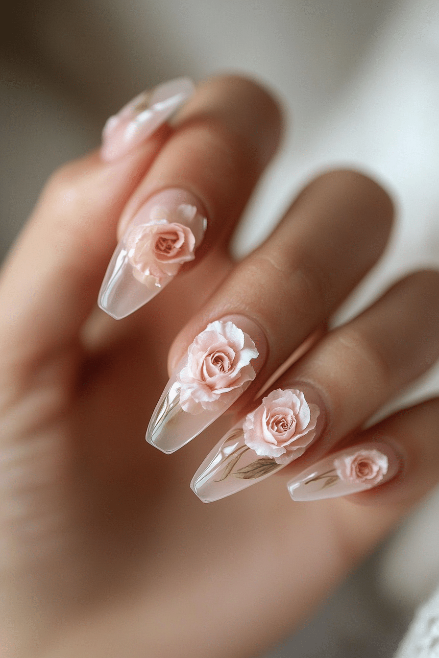 8. Blush Bloom Encapsulated (Clear Nail Design Ideas) - Clear Nail Design Ideas