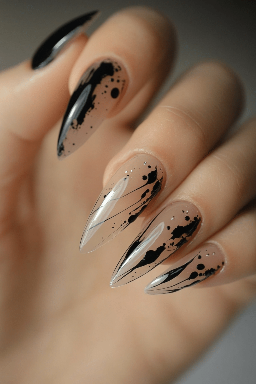 11. Ink Drop Clear (Clear Nail Design Ideas) - Clear Nail Design Ideas