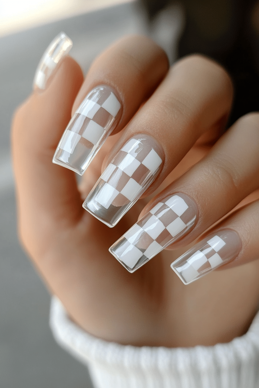18. Clear Checkerboard (Clear Nail Design Ideas) - Clear Nail Design Ideas