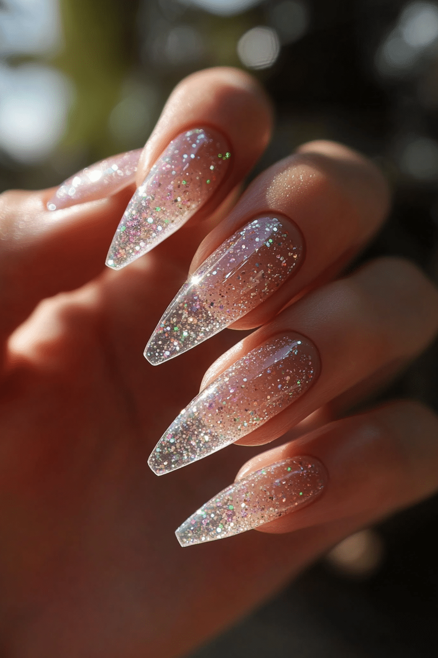 19. Glitter Drizzle (Clear Nail Design Ideas) - Clear Nail Design Ideas