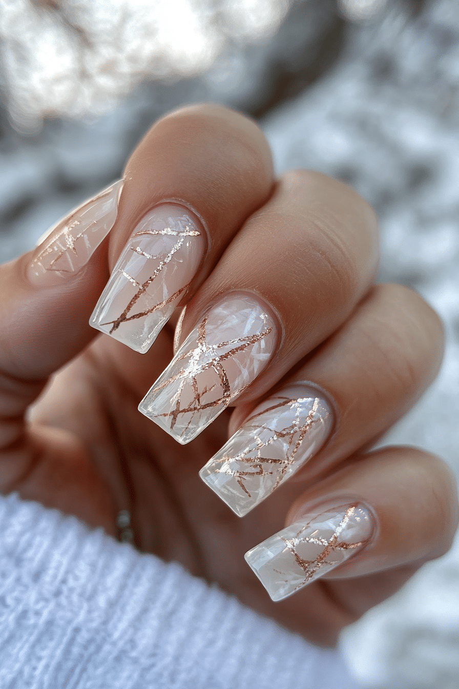 22. Rose Gold Threading (Clear Nail Design Ideas) - Clear Nail Design Ideas
