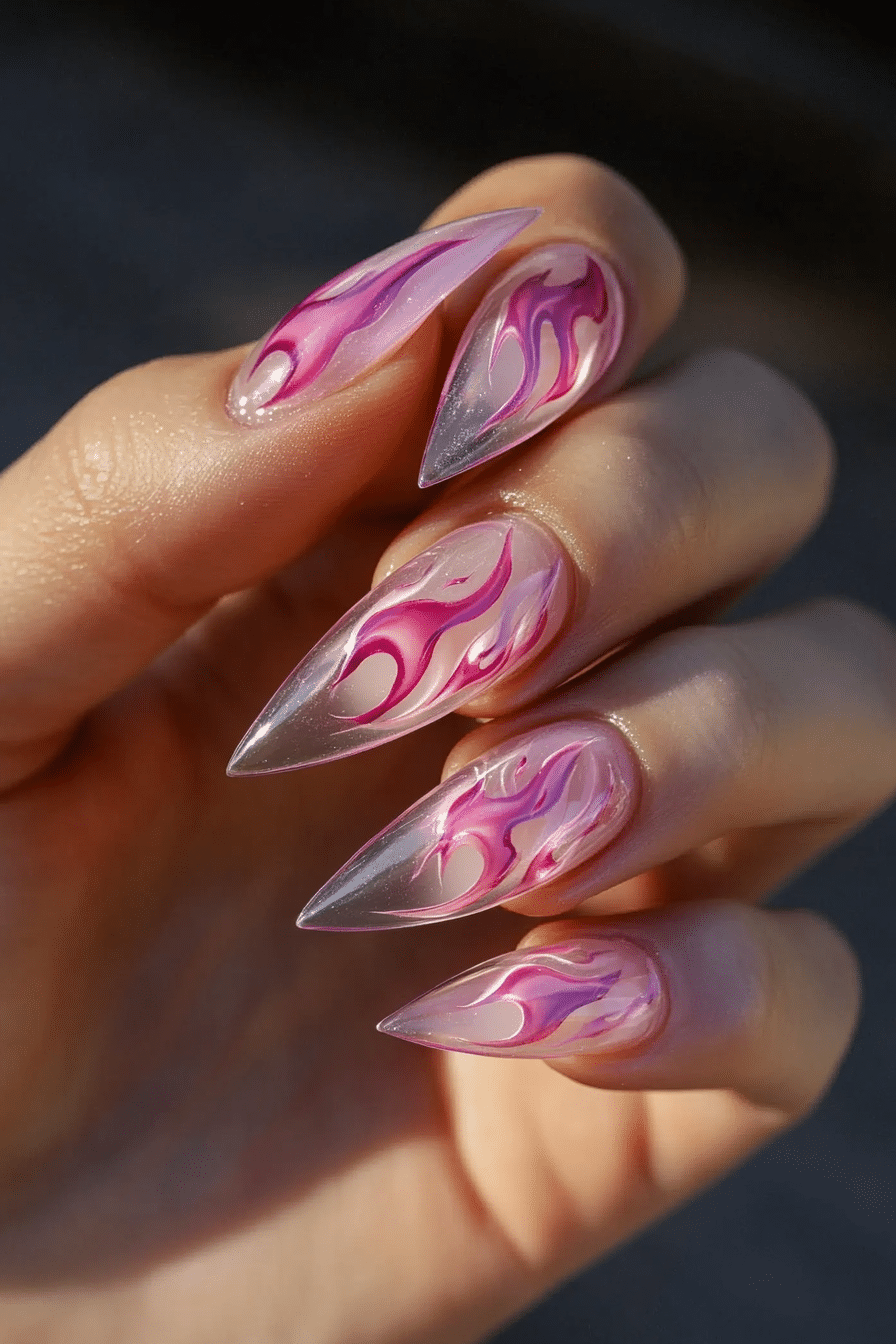 24. Transparent Flames (Clear Nail Design Ideas) - Clear Nail Design Ideas